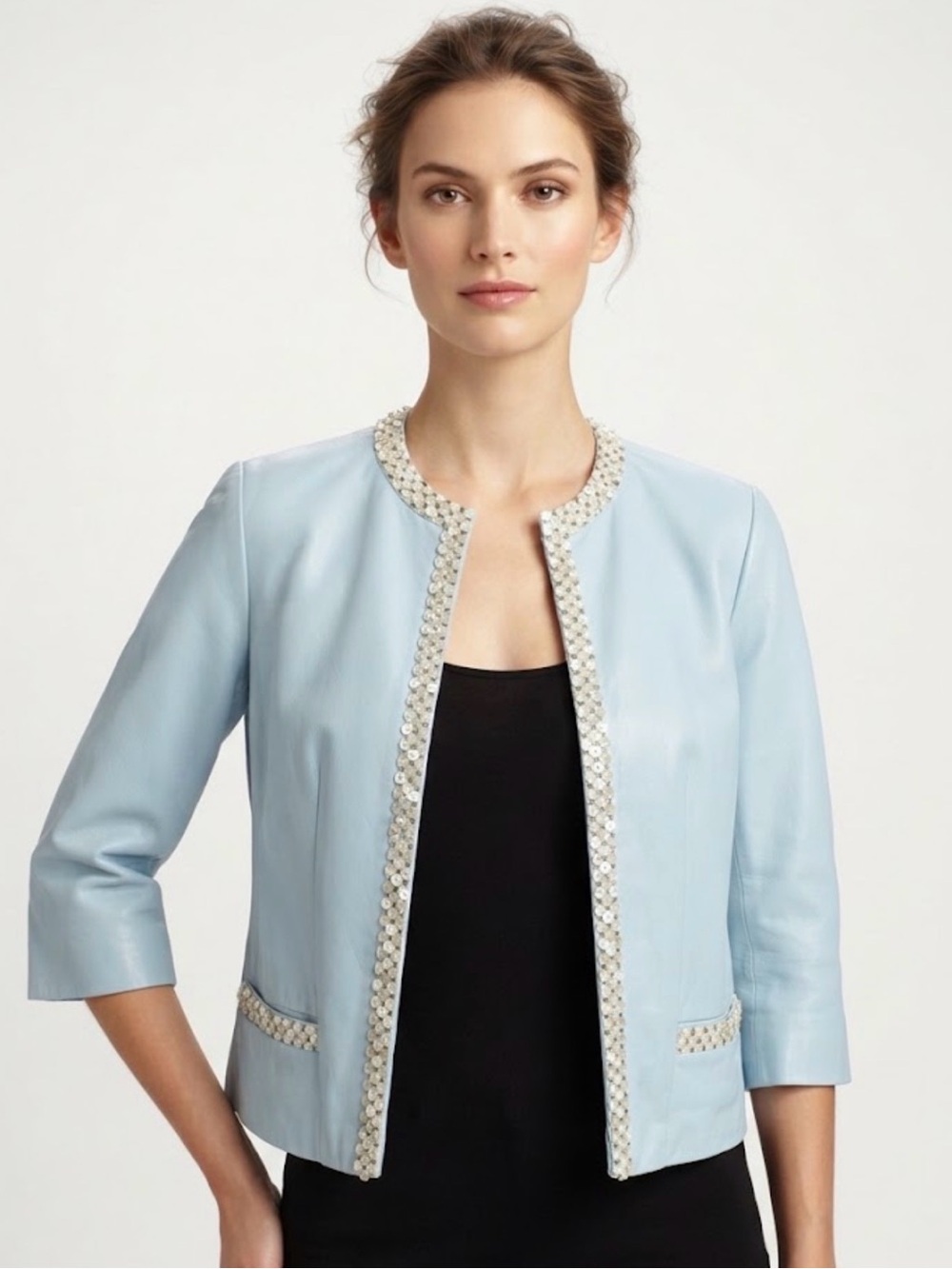 Vintage Roselle Exclusive Apparel Light Blue Leather Button-Trim Jacket SZ